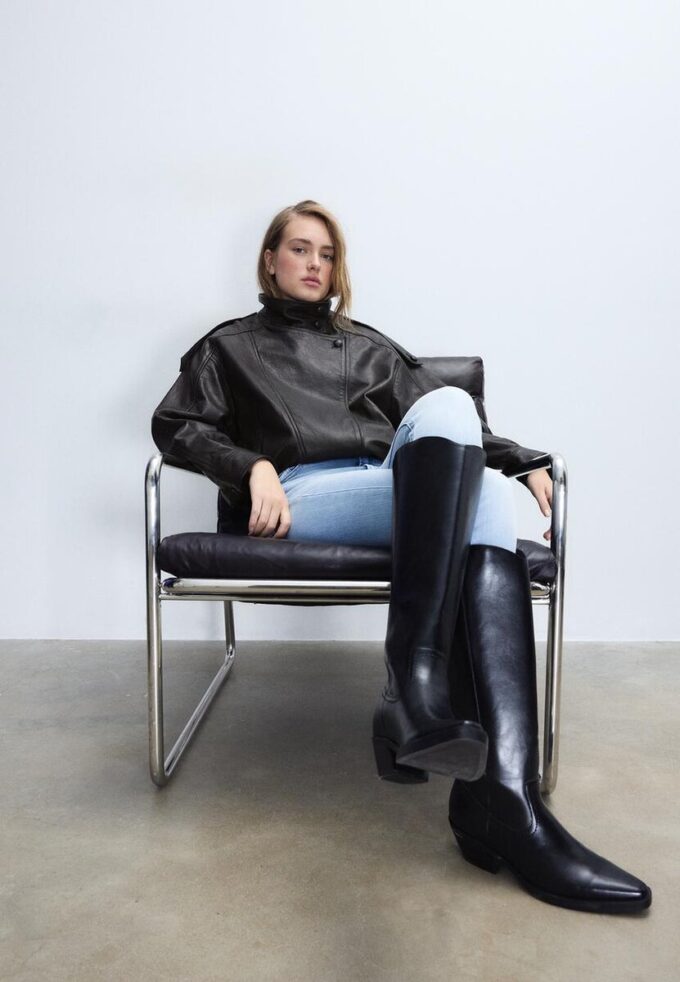 Casaco Oversize com Aba 100% Pele