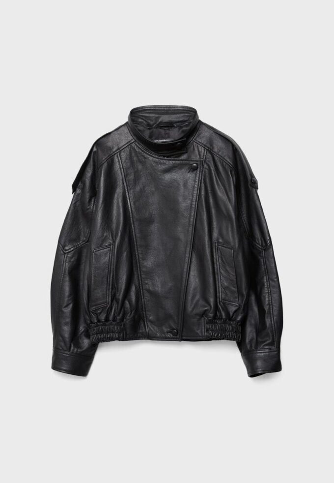 Casaco Oversize com Aba 100% Pele