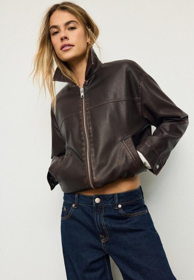Casaco Oversize com efeito de pele lavada Casaco Oversize com efeito de pele lavada