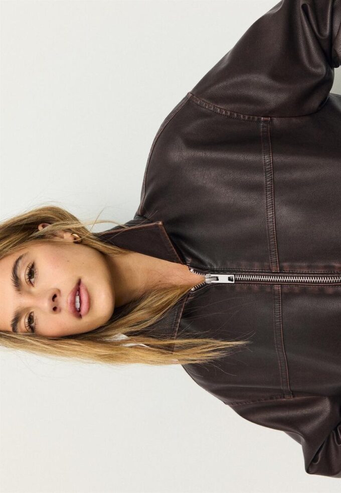 Casaco Oversize com efeito de pele lavada Casaco Oversize com efeito de pele lavada