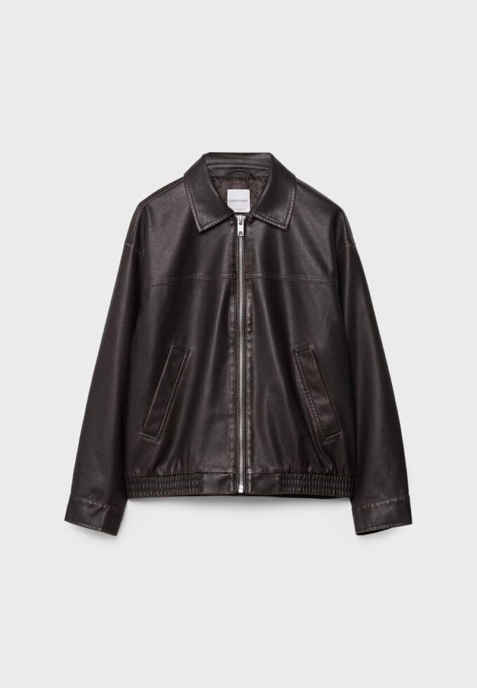 Casaco Oversize com efeito de pele lavada Casaco Oversize com efeito de pele lavada
