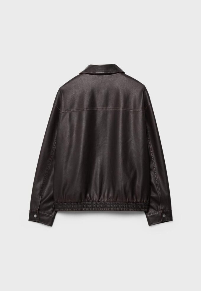 Casaco Oversize com efeito de pele lavada Casaco Oversize com efeito de pele lavada