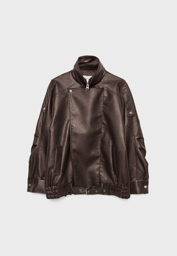Casaco Oversize de Imitação de Pele com Lapelas Casaco Oversize de Imitação de Pele com Lapelas