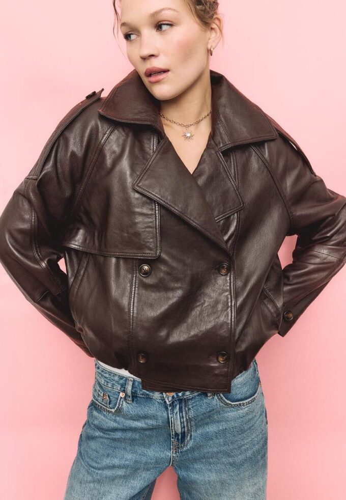 Casaco Trench Oversize 100% Pele