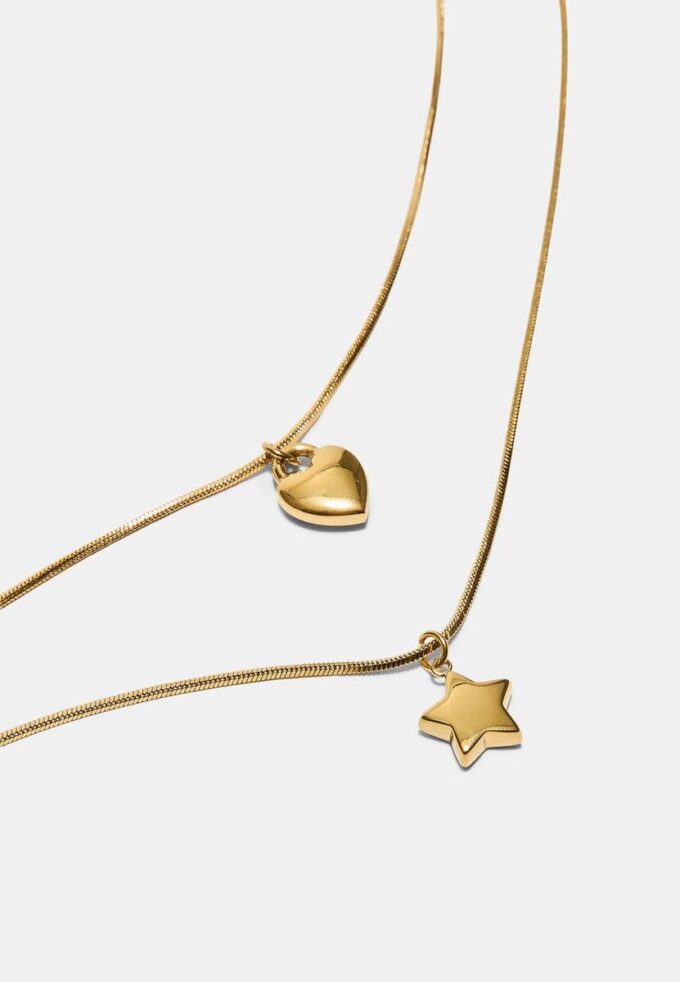 Conjunto de 2 colares à prova de água com estrela e coração