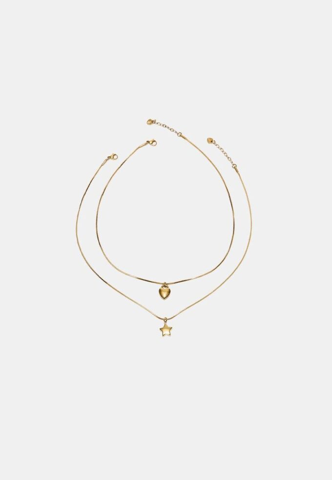 Conjunto de 2 colares à prova de água com estrela e coração