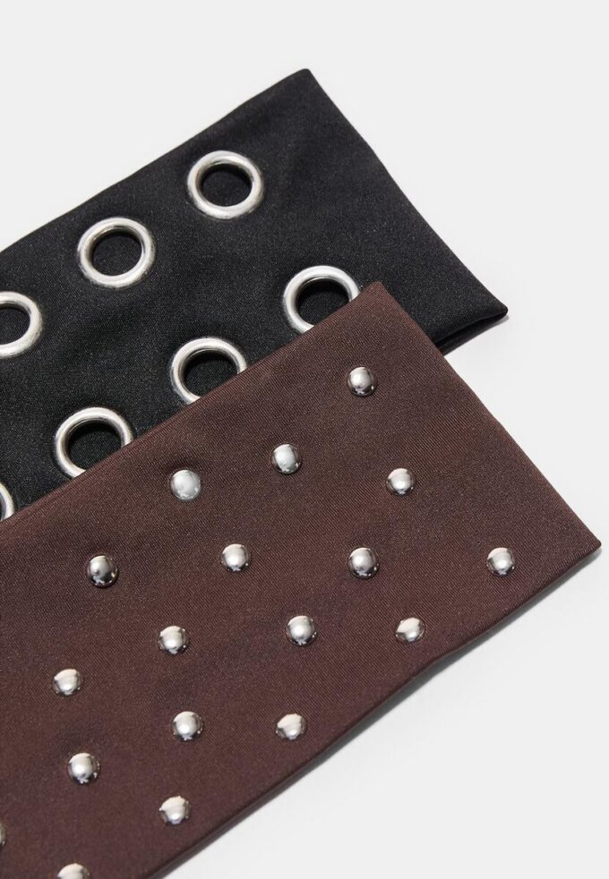 Conjunto de 2 fitas para o cabelo em pele com tachas
