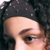 Conjunto de 2 fitas para o cabelo em pele com tachas
