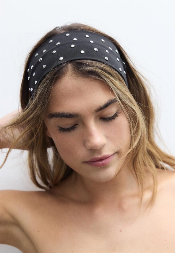 Conjunto de 2 fitas para o cabelo em pele com tachas