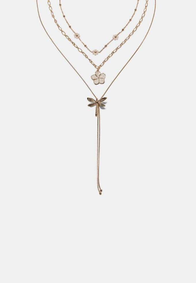 Conjunto de 3 colares com flores e libélulas