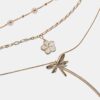 Conjunto de 3 colares com flores e libélulas