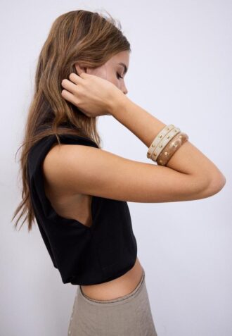 Conjunto de 3 pulseiras rígidas com tachas