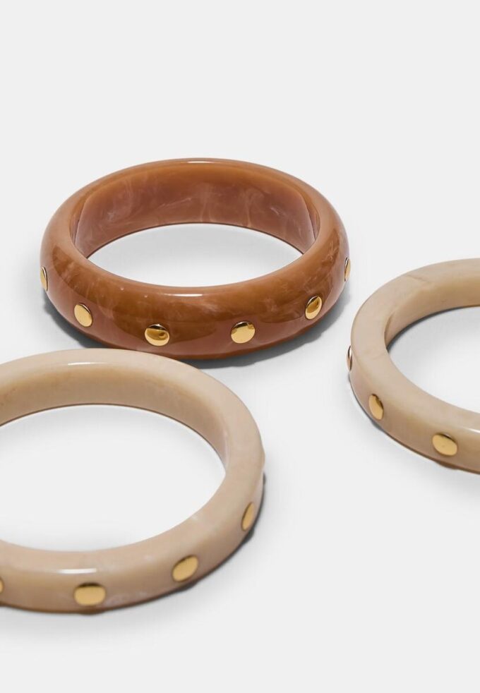 Conjunto de 3 pulseiras rígidas com tachas