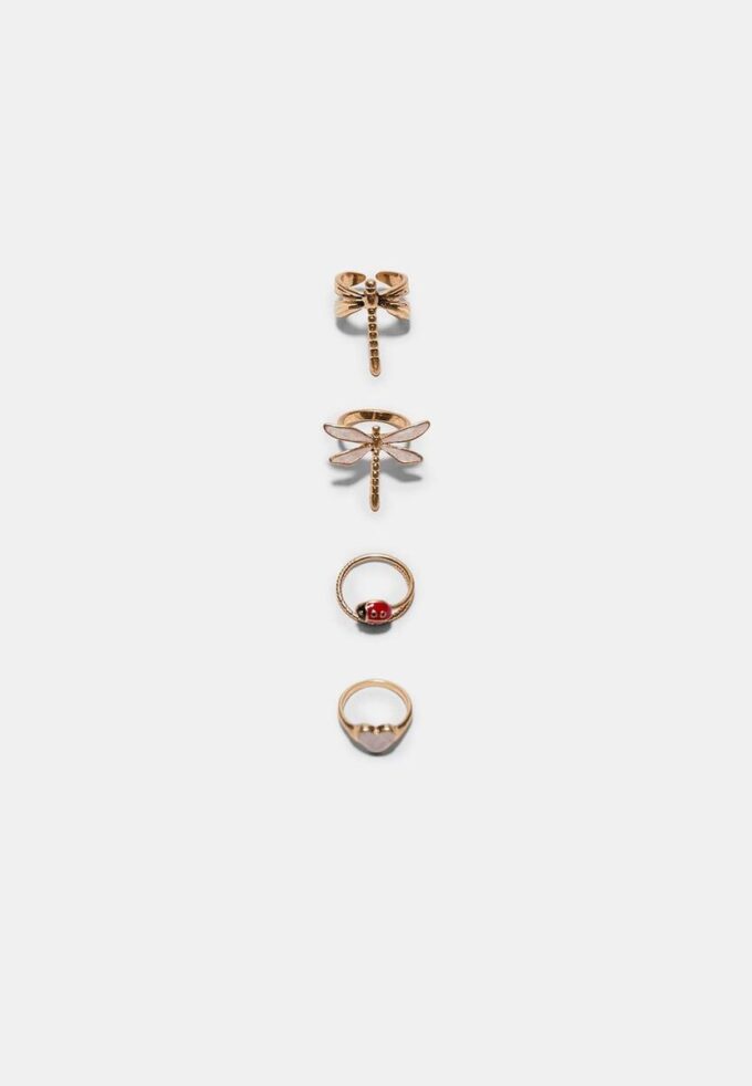 Conjunto de 4 anéis libélula