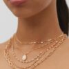 Conjunto de 5 colares com pingentes de pedras cor-de-rosa