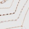 Conjunto de 5 colares com pingentes de pedras cor-de-rosa