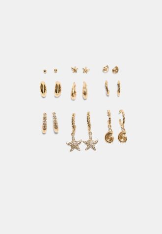 Conjunto de 9 brincos de estrela do mar com strass