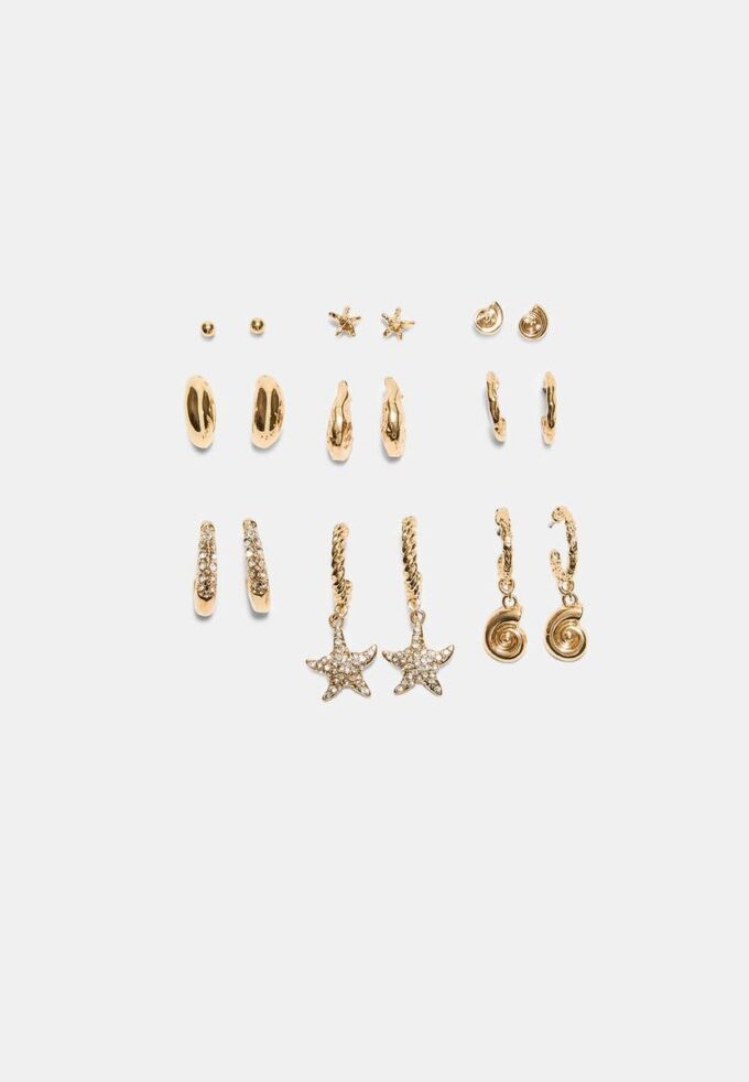 Conjunto de 9 brincos de estrela do mar com strass Conjunto de 9 brincos de estrela do mar com strass