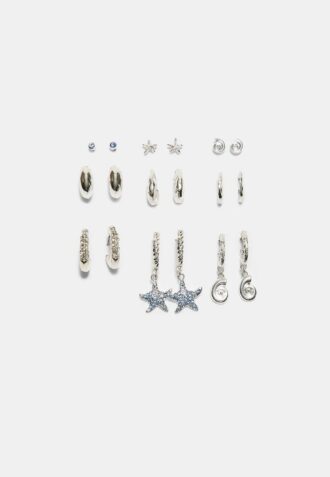 Conjunto de 9 brincos de estrela do mar com strass