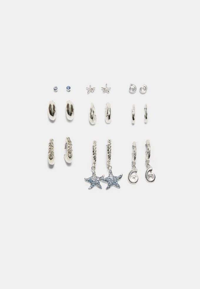 Conjunto de 9 brincos de estrela do mar com strass Conjunto de 9 brincos de estrela do mar com strass