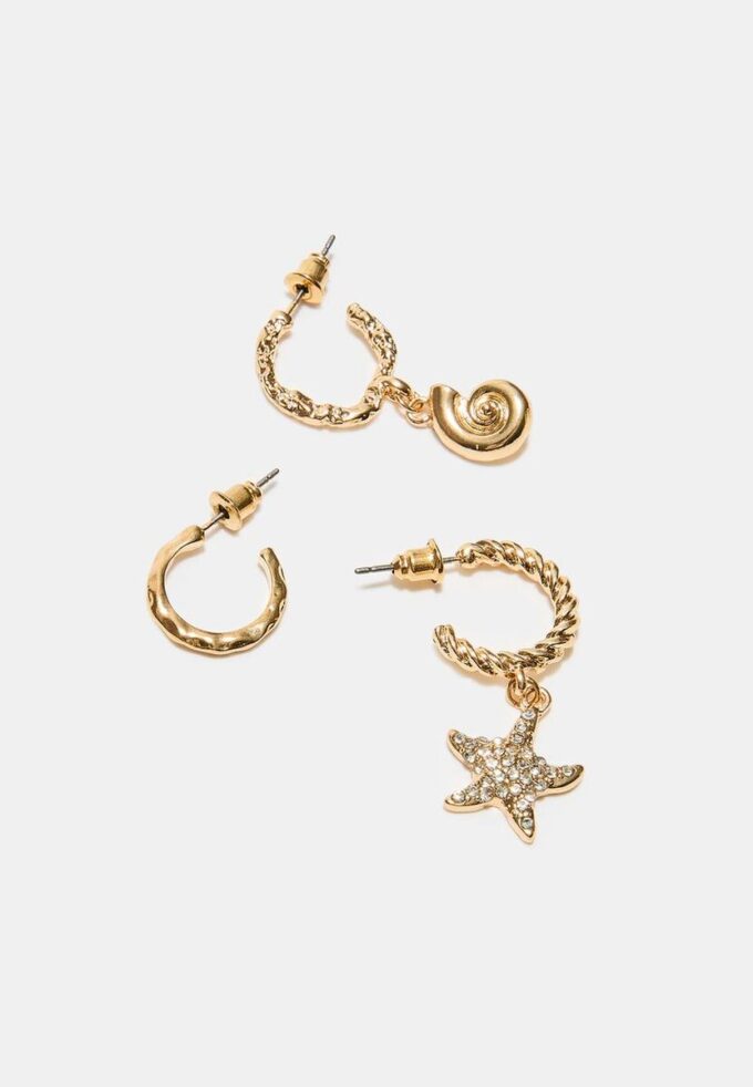 Conjunto de 9 brincos de estrela do mar com strass Conjunto de 9 brincos de estrela do mar com strass