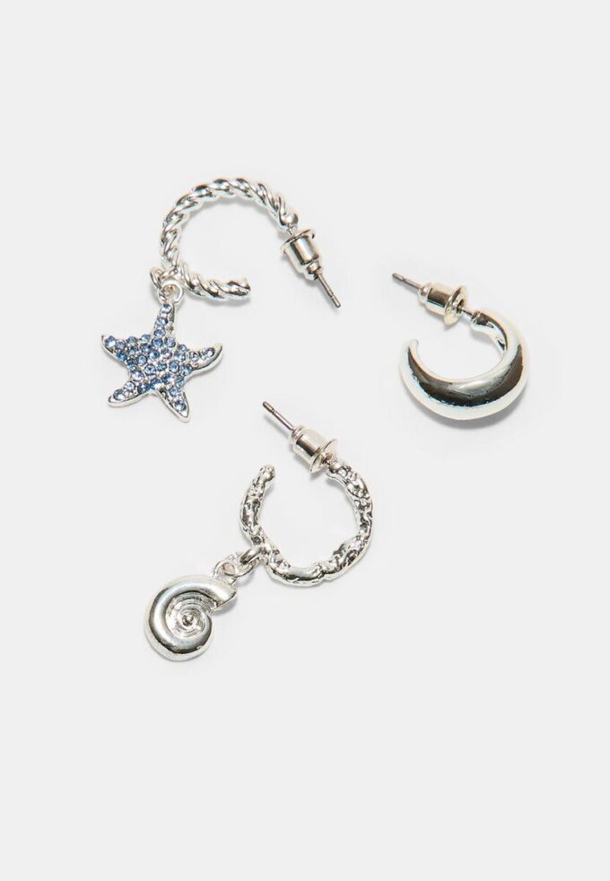 Conjunto de 9 brincos de estrela do mar com strass Conjunto de 9 brincos de estrela do mar com strass