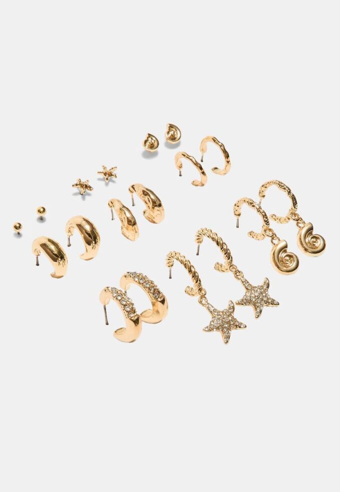 Conjunto de 9 brincos de estrela do mar com strass Conjunto de 9 brincos de estrela do mar com strass