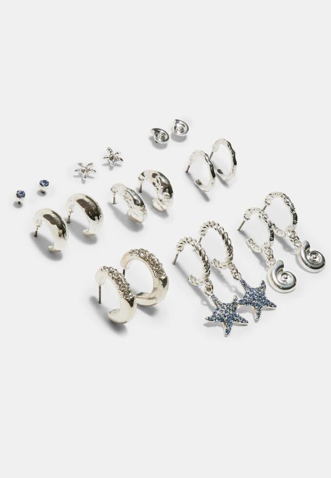 Conjunto de 9 brincos de estrela do mar com strass Conjunto de 9 brincos de estrela do mar com strass