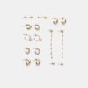 Conjunto de 9 brincos em forma de coração e argolas