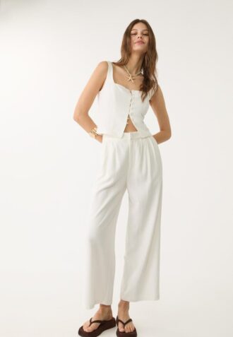 Culottes com pregas em mistura de linho