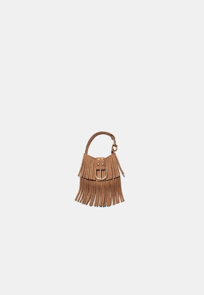 Porta-chaves com pingente de bolsa com franjas