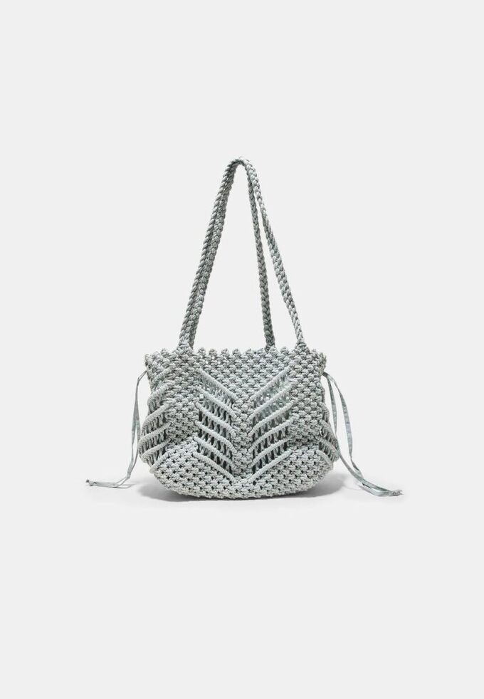 Saco de compras em croché com fio metálico Saco de compras em croché com fio metálico