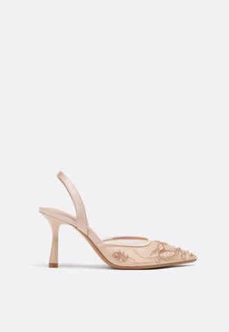 Sapatos de salto alto em malha com strass