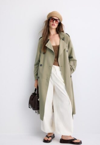 Sobretudo Trench Longo e Fluido
