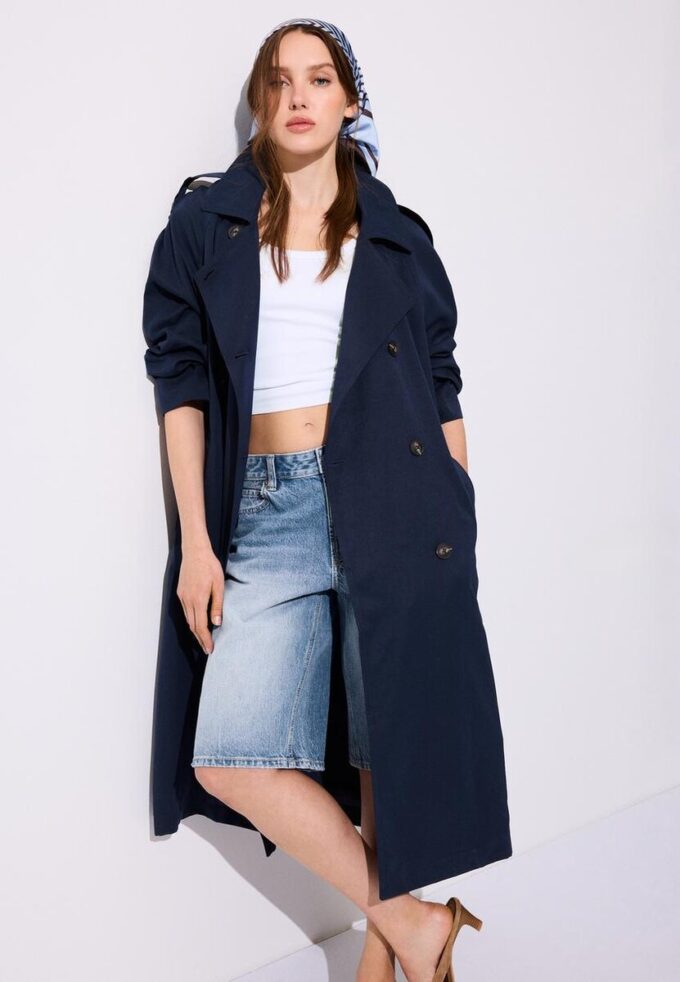 Sobretudo Trench Longo e Fluido