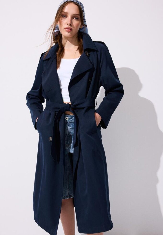 Sobretudo Trench Longo e Fluido