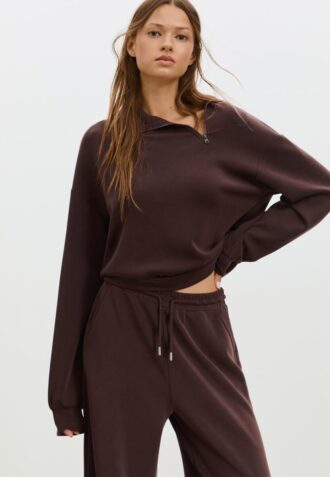 Sweatshirt de toque suave com fecho lateral