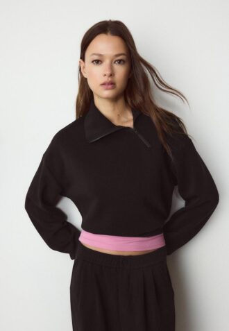 Sweatshirt de toque suave com fecho lateral Sweatshirt de toque suave com fecho lateral
