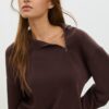Sweatshirt de toque suave com fecho lateral Sweatshirt de toque suave com fecho lateral