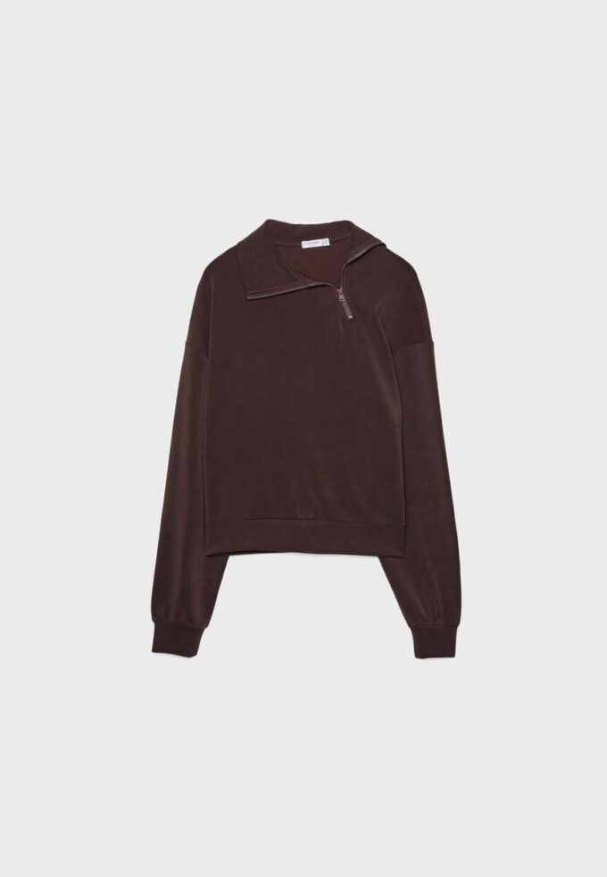 Sweatshirt de toque suave com fecho lateral Sweatshirt de toque suave com fecho lateral