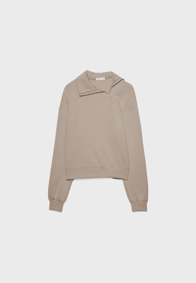 Sweatshirt de toque suave com fecho lateral Sweatshirt de toque suave com fecho lateral