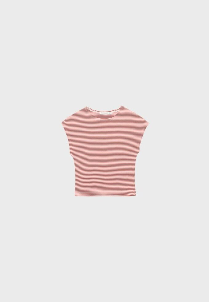 T-shirt básica às riscas com mangas curtas