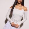 T-shirt de manga comprida com decote halter T-shirt de manga comprida com decote halter