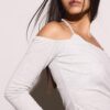 T-shirt de manga comprida com decote halter T-shirt de manga comprida com decote halter