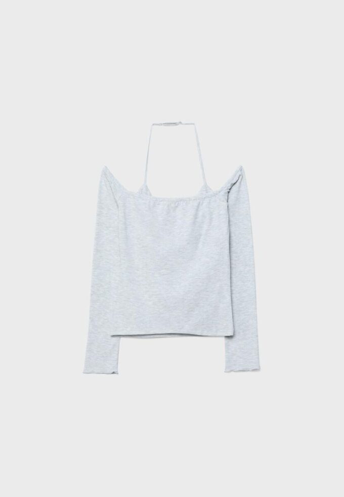 T-shirt de manga comprida com decote halter T-shirt de manga comprida com decote halter