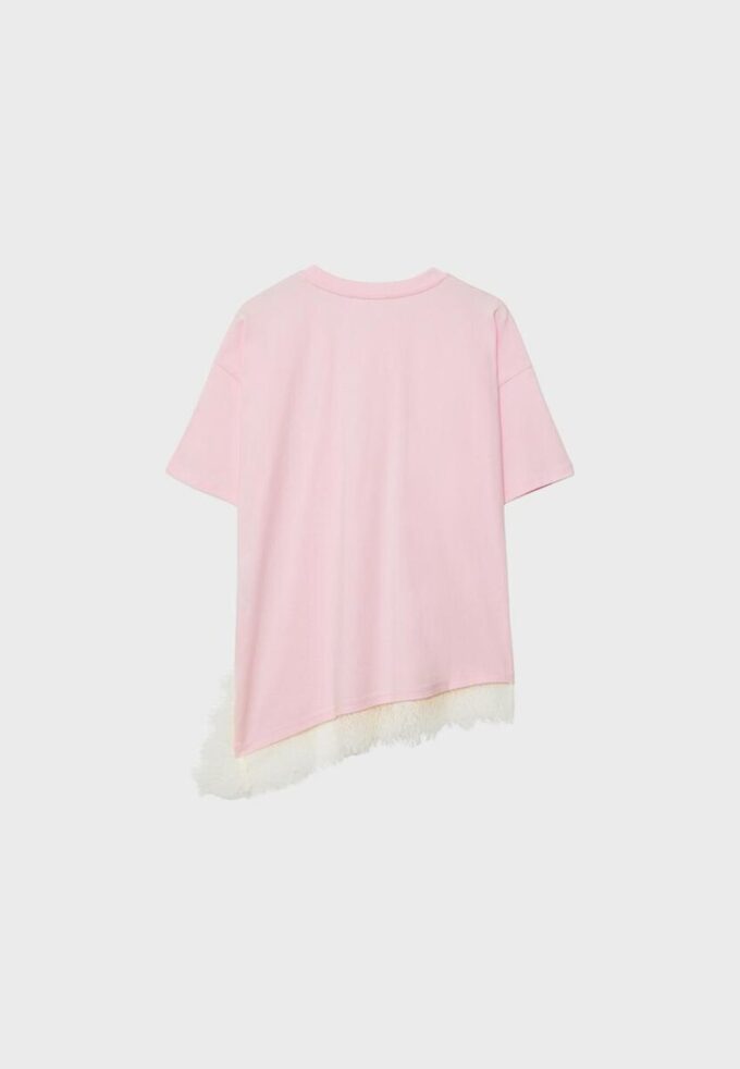 T-shirt de manga curta com bainha em renda