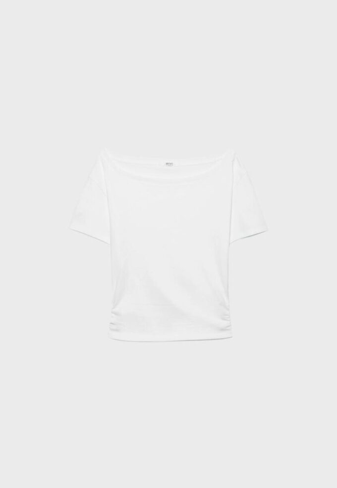 T-shirt de manga curta com decote em barco e franzidos T-shirt de manga curta com decote em barco e franzidos