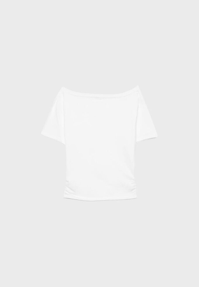 T-shirt de manga curta com decote em barco e franzidos T-shirt de manga curta com decote em barco e franzidos