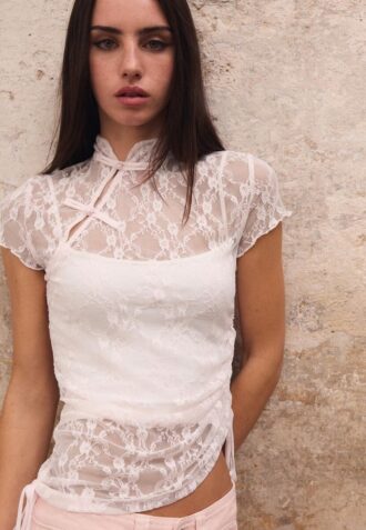 T-shirt de manga curta estilo Qipao
