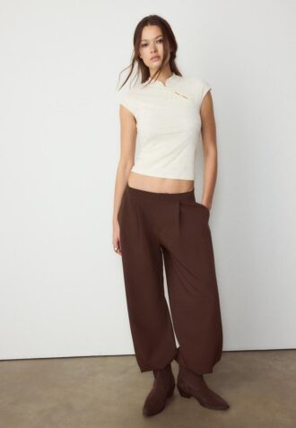 T-shirt estilo Qipao com flocagem